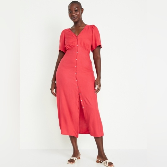 AS IS! NWT! Old Navy Red Cherry Waist-Defined Midi Dress - Size Medium - Picture 4 of 13